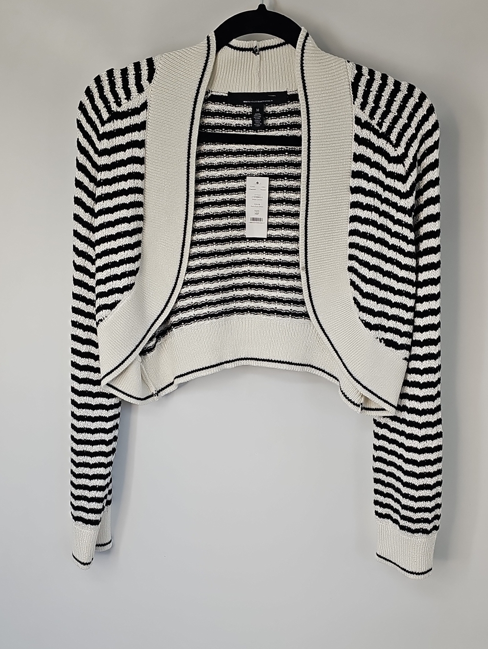 WHBM Ecru & Black Striped Soft Cozy Nubby Knit Cocoon Shrug Sweater Sz:MP - Picture 5 of 17